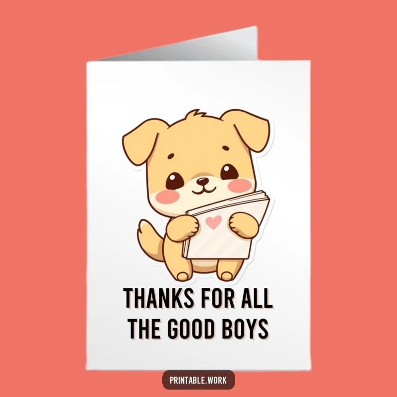 Free Printable Kawaii Dog Paper Stack Thank You Card - Funny Downloadable Art DIY Gift