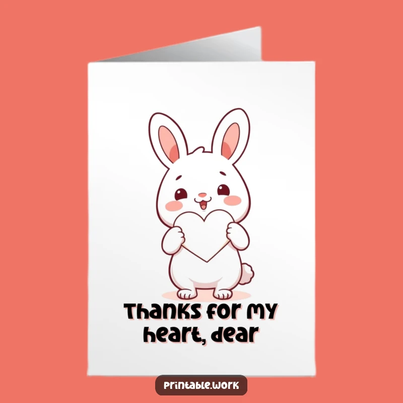 Free Printable Kawaii Rabbit Heart Thank You Card - Funny Downloadable Art DIY Gift