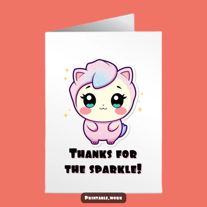 Free Printable Thank You Card: Wiggling Glitter Character, Funny Downloadable Gift