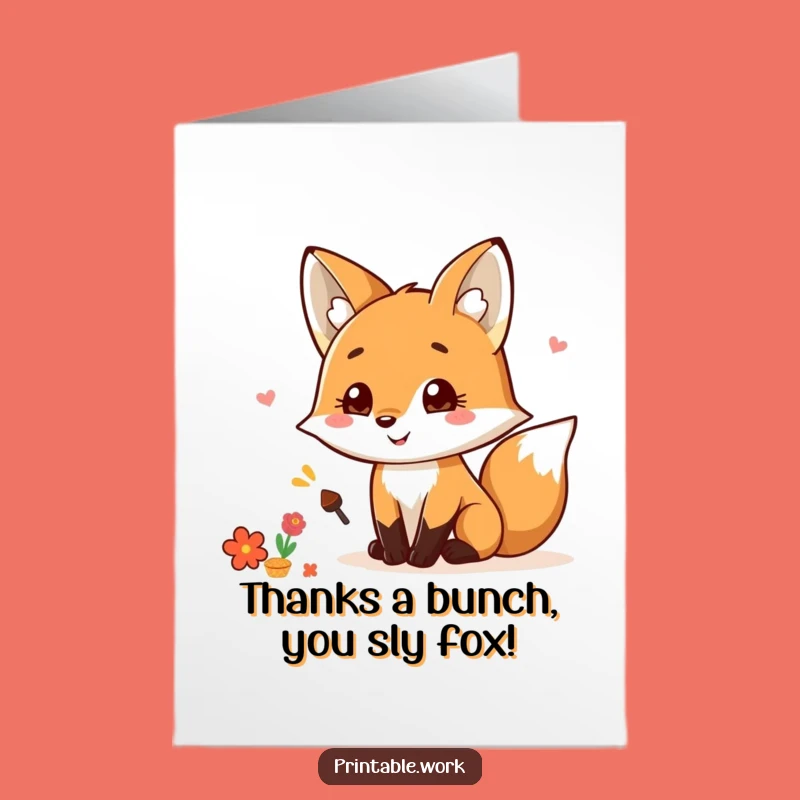 Free Printable Thank You Fox Card: Adorable Kawaii Scrapbooking Downloadable Gift