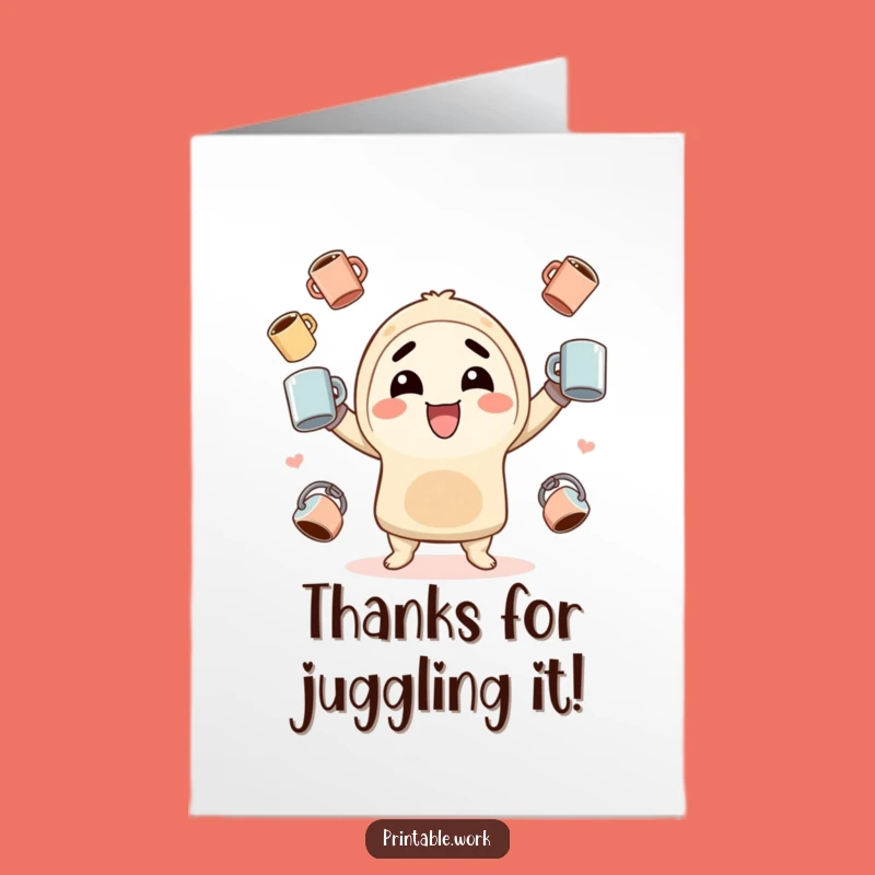 Free Printable Thank You Card: Kawaii Coffee Juggler Gratitude Download