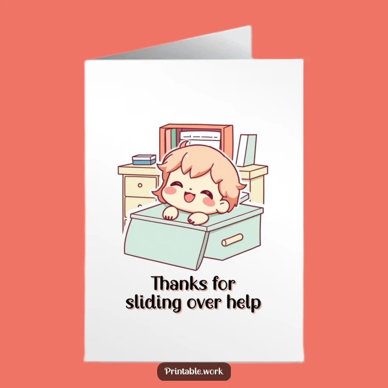Free Printable Desk Sliding Character Thank You Card - Cheerful Downloadable Thanks