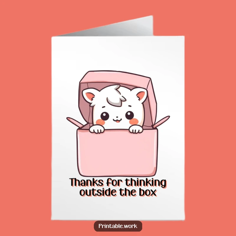 Free Printable Thank You Card - Funny Kawaii Box Peek, Thoughtful Downloadable Gift
