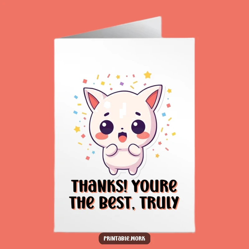 Surprised Kawaii Confetti Free Printable Thank You Card - Funny Downloadable Appreciation!
