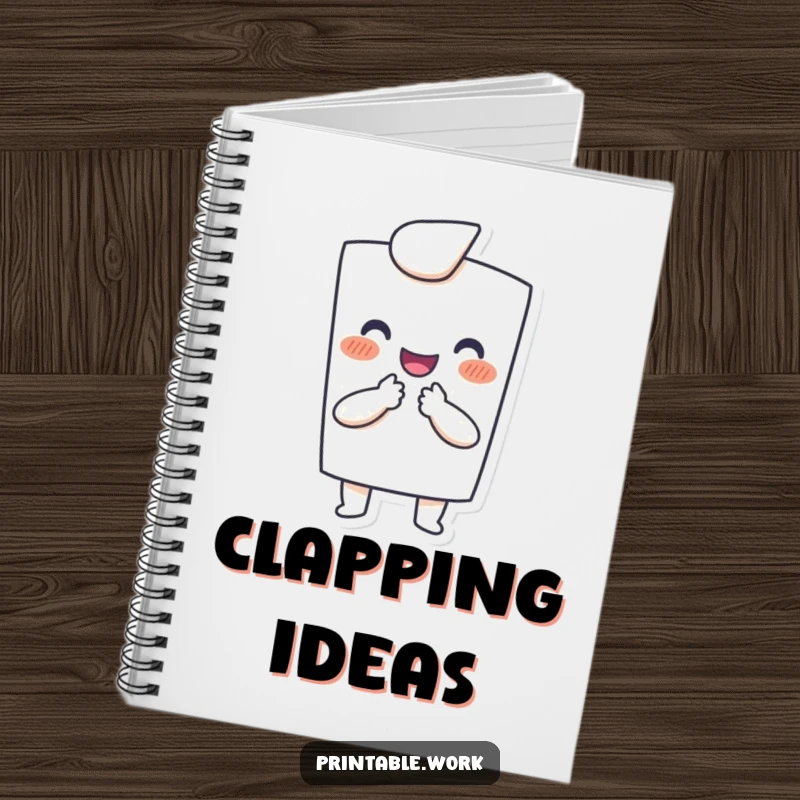 Funny notebook: Happy paper character joyfully clapping with tiny hands, ideal for journaling and cheerful notes.