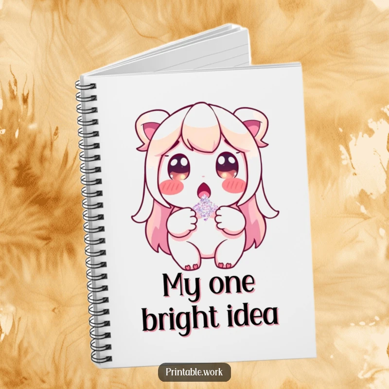 Funny notebook cover with a surprised character holding a single glitter flake, ideal for jotting down thoughts and moments of wonder.