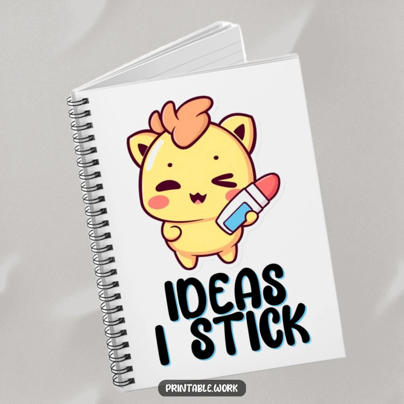 Funny Notebook: A mischievous Kawaii character winks, holding a glue stick, inspiring creative notes and crafting plans.