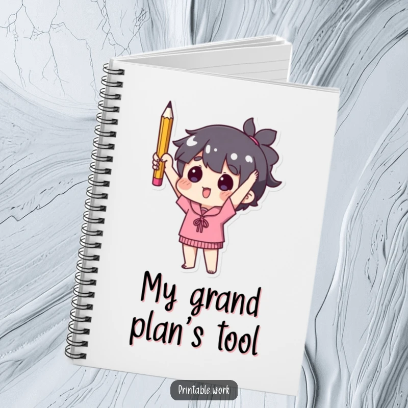 Funny notebook with a cover showing a character holding a single used pencil, ideal for notes and minimalist journaling.