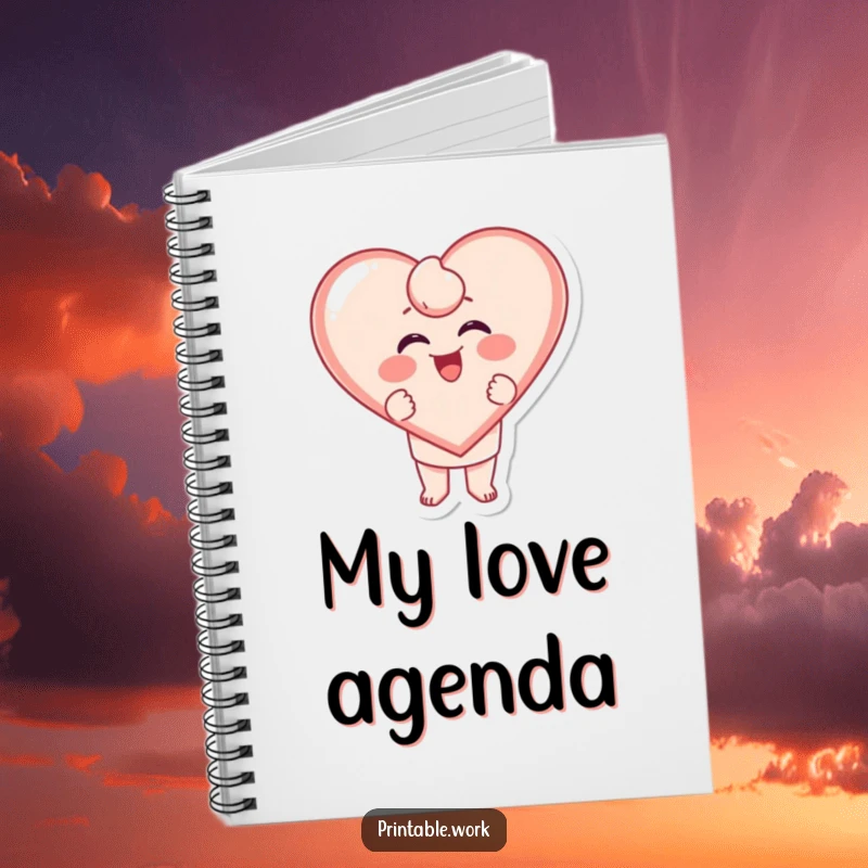 Funny Stamping Heart Notebook: A character excitedly stamping a giggling heart shape, inspiring love notes.