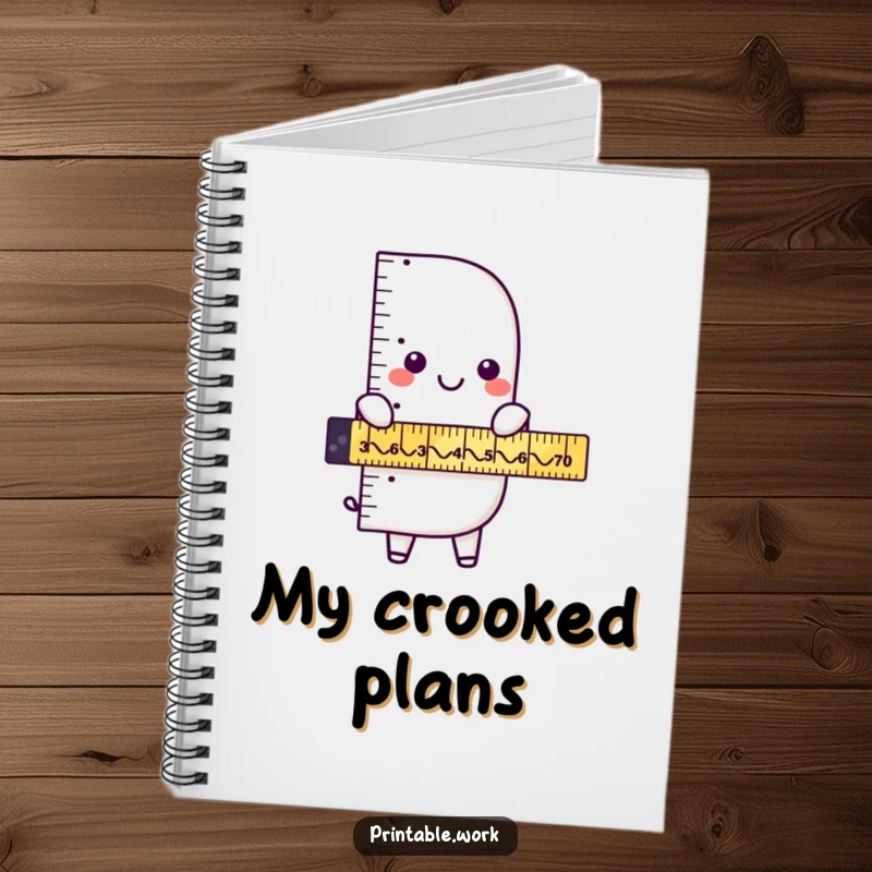 Funny ruler character measuring zigzags sits on the cover of a notebook, inspiring users to record their precise and humorous thoughts.