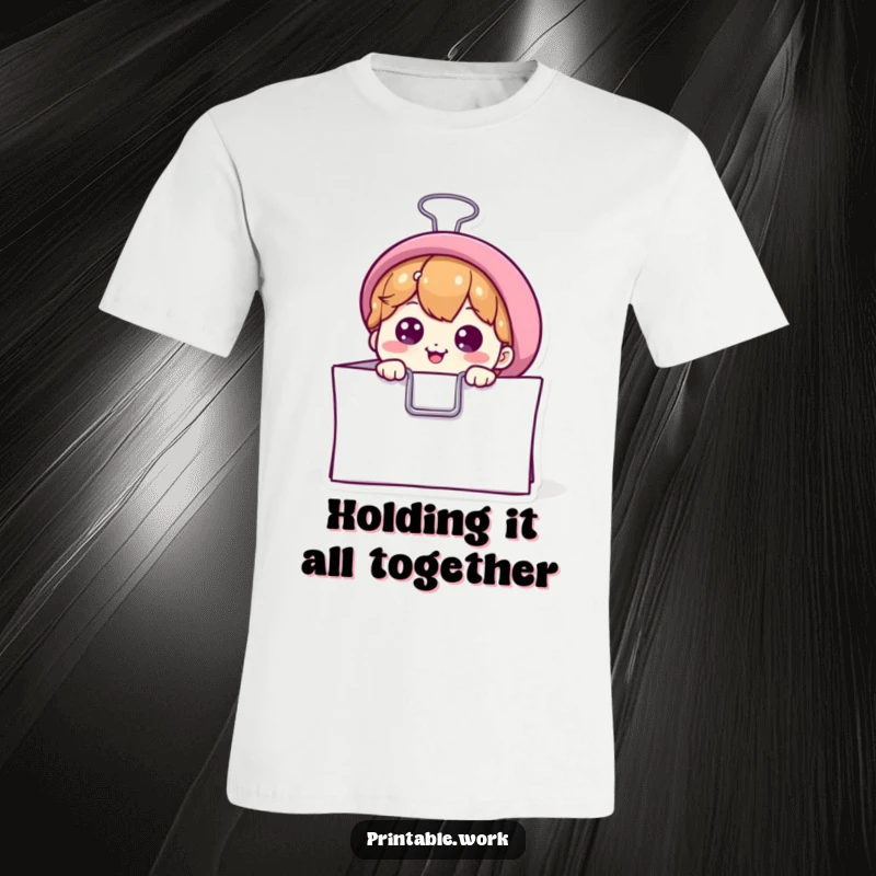 Funny t-shirt with a curious binder clip peeking from paper, showcasing office humor and personality, a great funny gift.