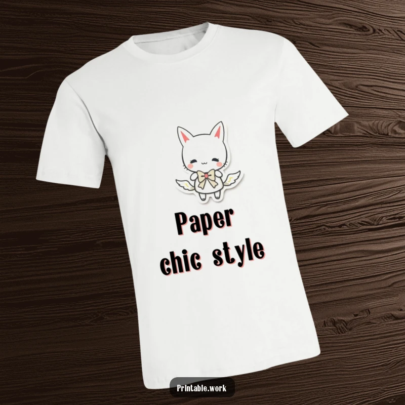 Funny paper character performing a delicate curtsy with a bow, showcasing charm on this hilarious t-shirt.