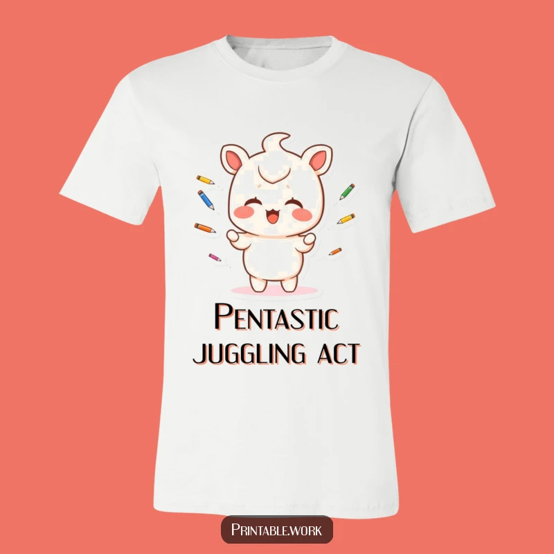 Funny Kawaii Juggling T-Shirt: Colorful Pens Fun, Great Funny Gift!