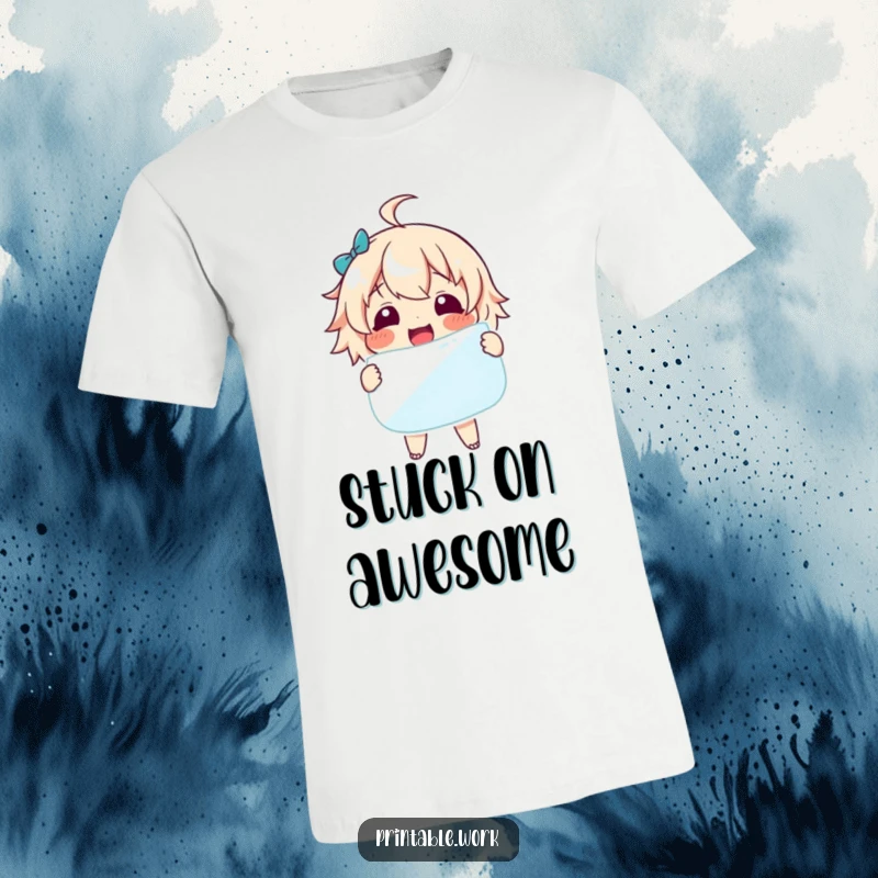 Funny T-Shirt: A character with a huge, delighted smile holding a giant sticker, embodying sticker collector's ultimate joy.