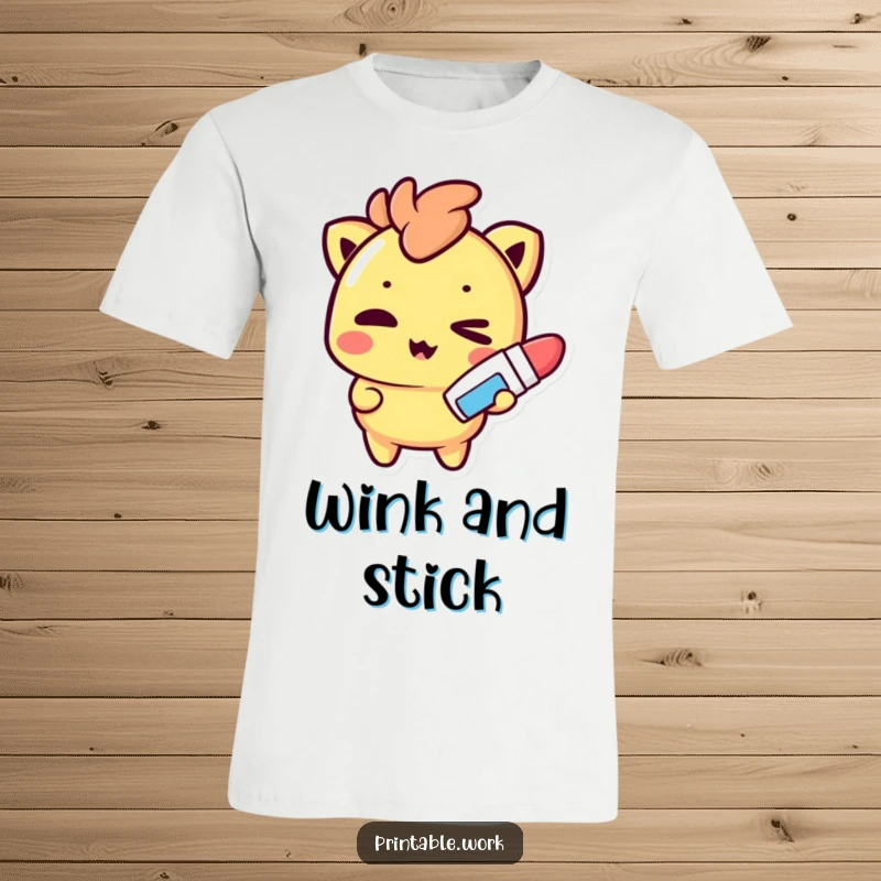 Funny T-Shirt: A mischievous Kawaii character winks slyly while holding a glue stick, hinting at playful crafting.