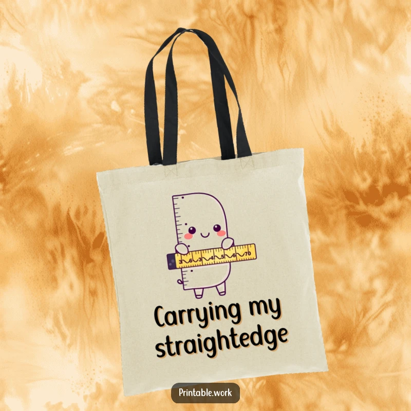 Funny ruler character measuring zigzags on a durable tote bag, perfect for carrying essentials with humorous geometric charm.