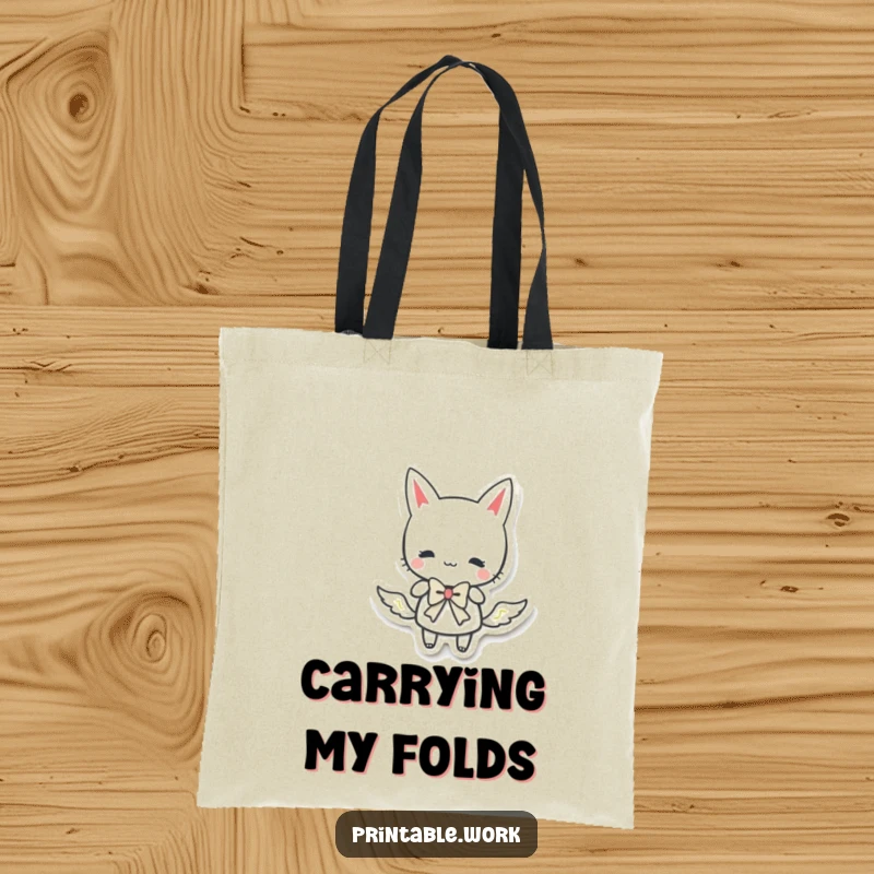 Funny paper character doing a curtsy with a bow, adding a touch of charm to this practical, funny tote bag.