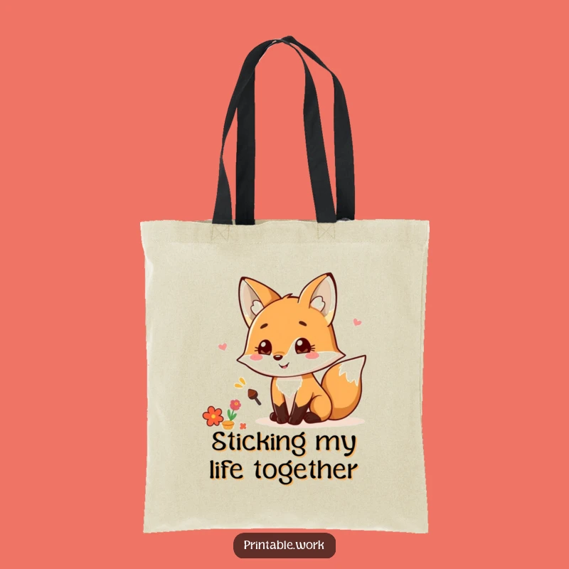 Funny Kawaii Fox Scrapbooking Tote Bag: Spacious and Funny Gift for Craft Supplies