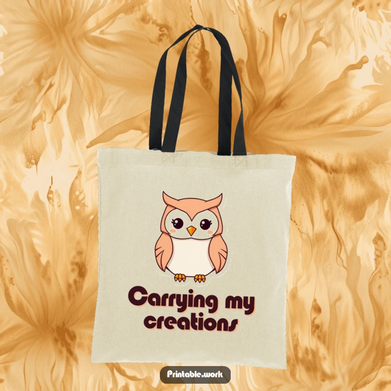 Funny Kawaii Owl Origami Tote Bag featuring a determined owl folding delicate paper into an origami shape, a functional and funny gift.