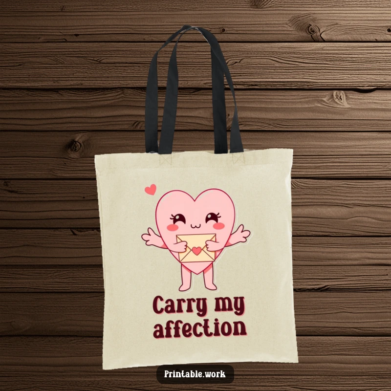 Funny Paper Heart Tote Bag: A paper heart character hugs a tiny envelope, a cute and funny tote for carrying essentials with love.