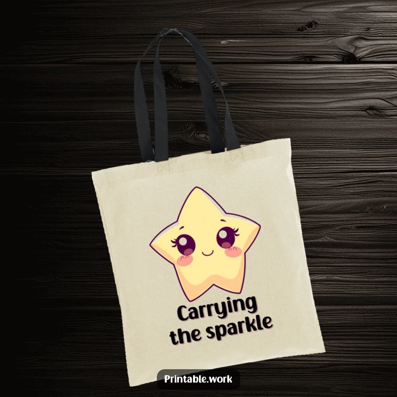 Funny Paper Star Tote Bag: A paper star character with wide eyes sparkles brightly, a cute and funny tote for carrying essentials.