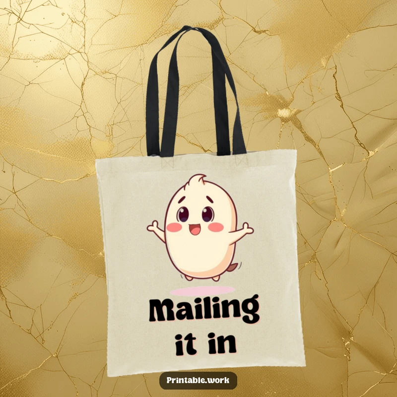 Funny tote bag with a stamp character bouncing with a joyful 'thud', ideal for carrying items with a humorous, surprising touch.